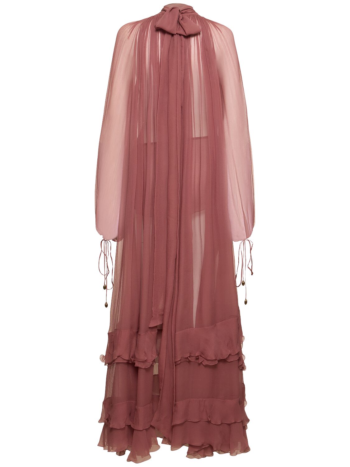 Shop Chloé Draped Silk Mousseline Long Dress In Dark Pink