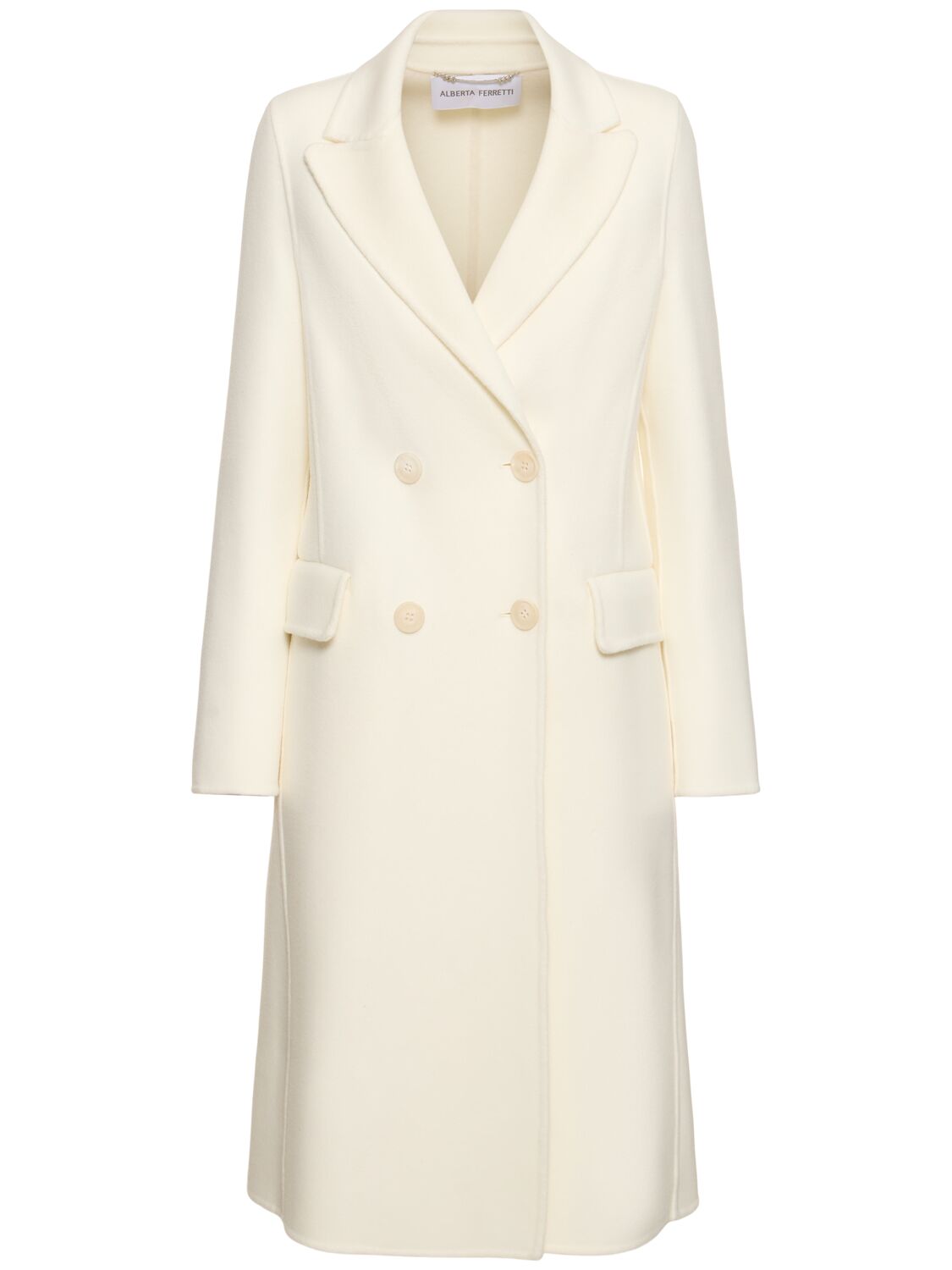 Alberta Ferretti Double Breast Long Coat In Ivory