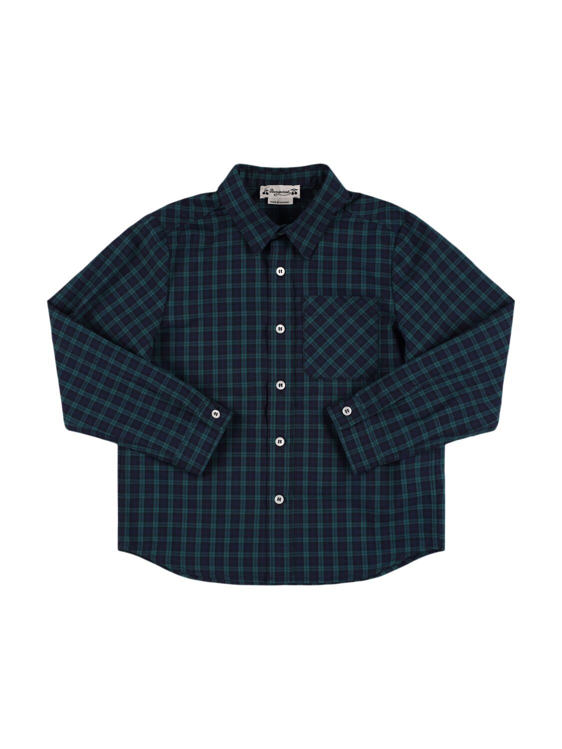 Bonpoint Check Print Cotton Shirt In Blue/multi