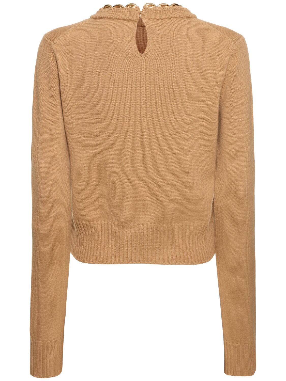 Rabanne Merino Wool-cashmere Chain-detail Sweater In Camel