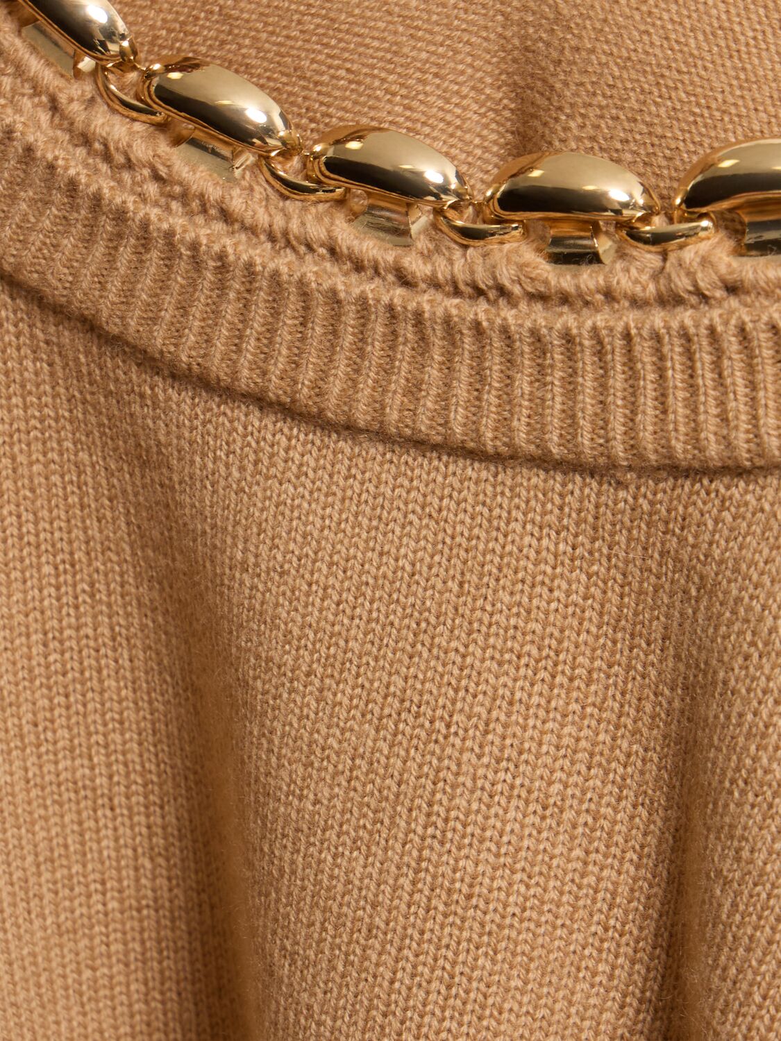 Rabanne Merino Wool-cashmere Chain-detail Sweater In Camel