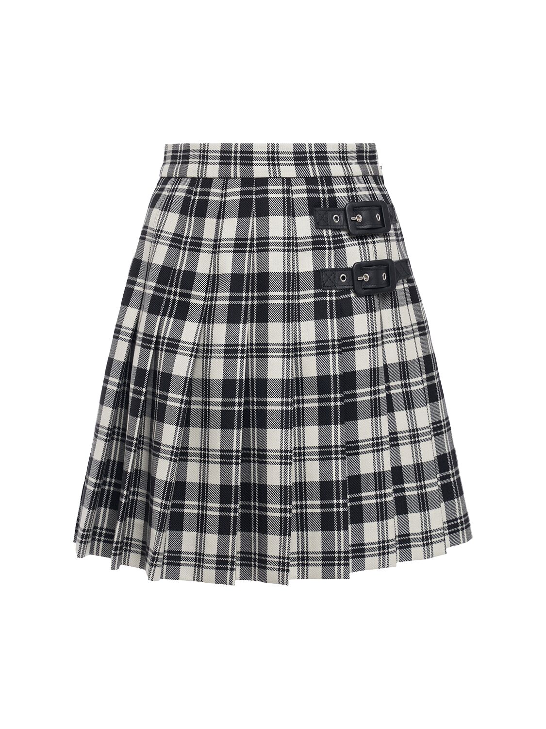 Pleated Wool Tartan Mini Skirt W/buckles