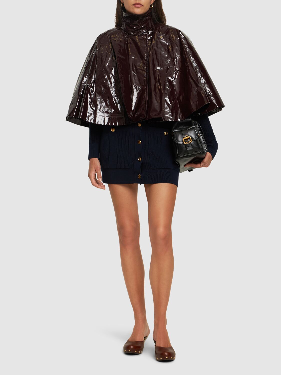 Shop Chloé Soft Shiny Cotton Cape In Dark Brown