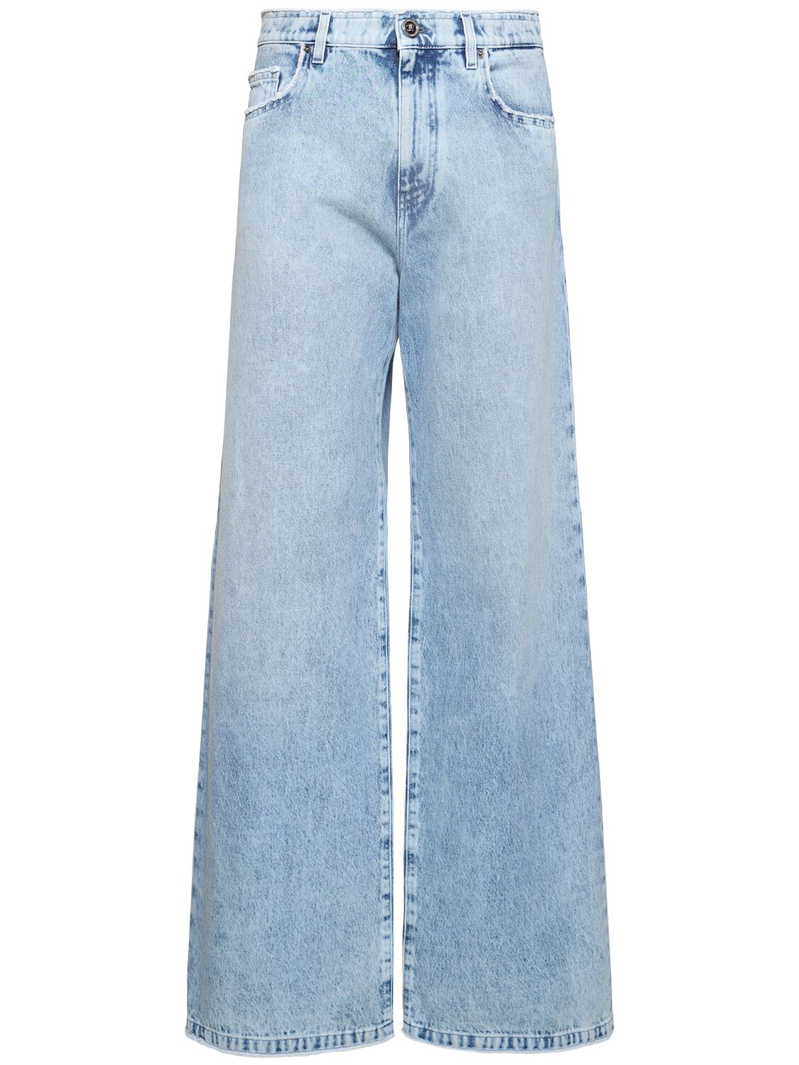 Shop Versace Stonewashed Denim Wide Jeans In Light Blue