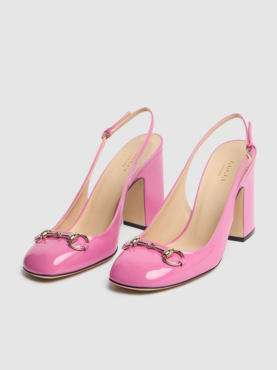 Shop Gucci 95mm Horsebit Leather Slingback Pumps In Libre Pink