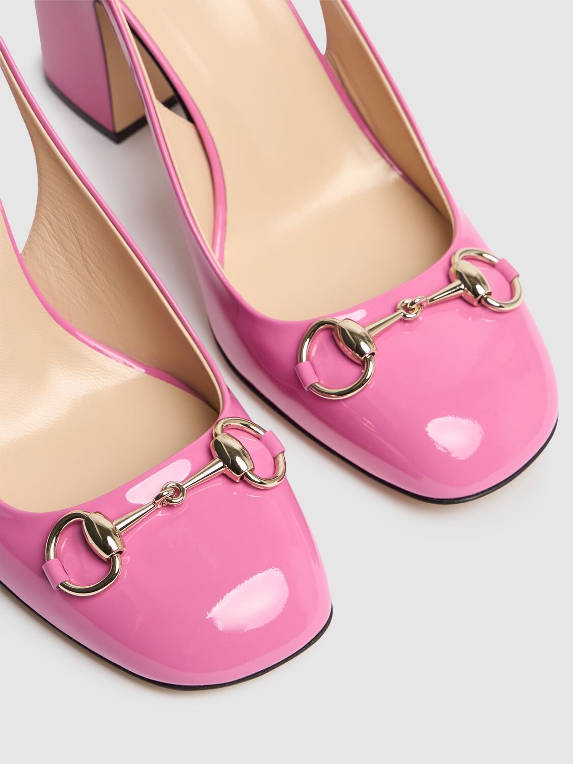 Shop Gucci 95mm Horsebit Leather Slingback Pumps In Libre Pink