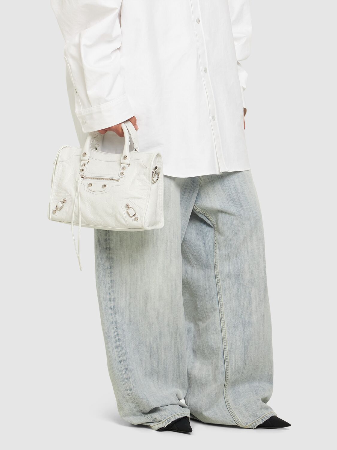 Shop Balenciaga Small Le City Arena Leather Shoulder Bag In Optic White