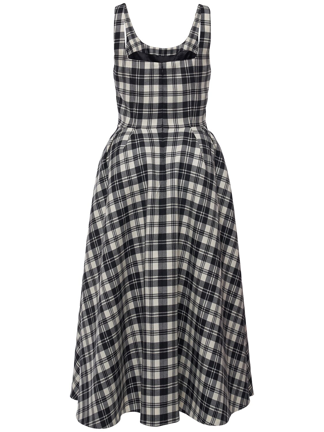 Alessandra Rich Wool Tartan Midi Dress In Black/white