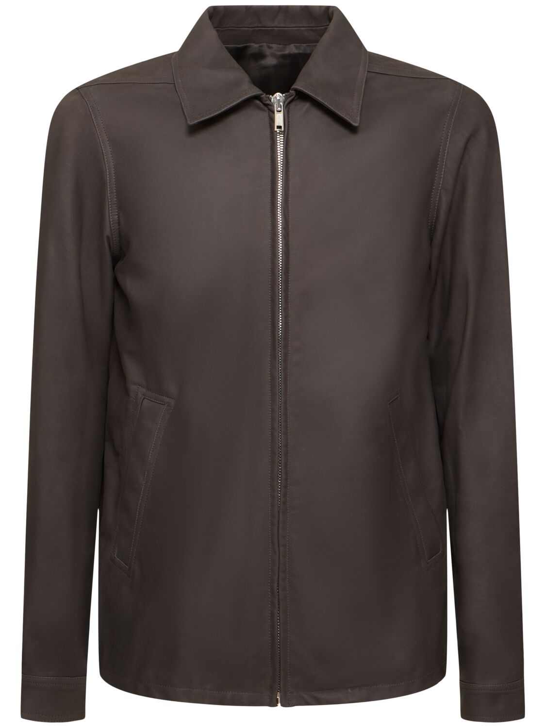 Rick Owens Brad Zip-up Leather Jacket In Dark Dust