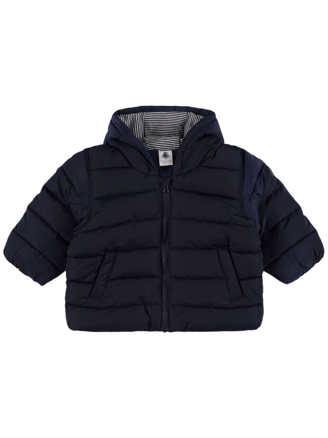 Petit Bateau Hooded Poly Puffer Jacket In Dark Blue