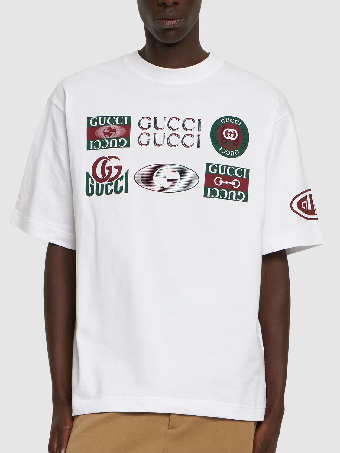 Shop Gucci Logo Cotton Jersey T-shirt In White