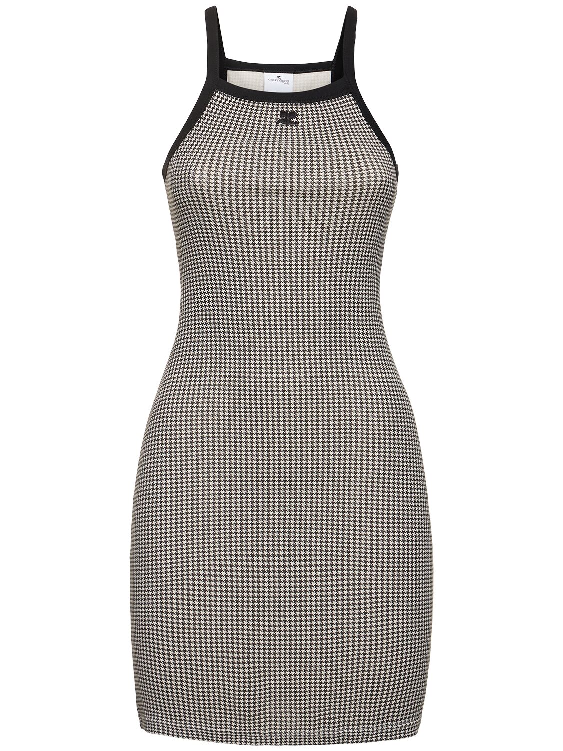 Courrèges Contrast Houndstooth Mini Dress In White/black