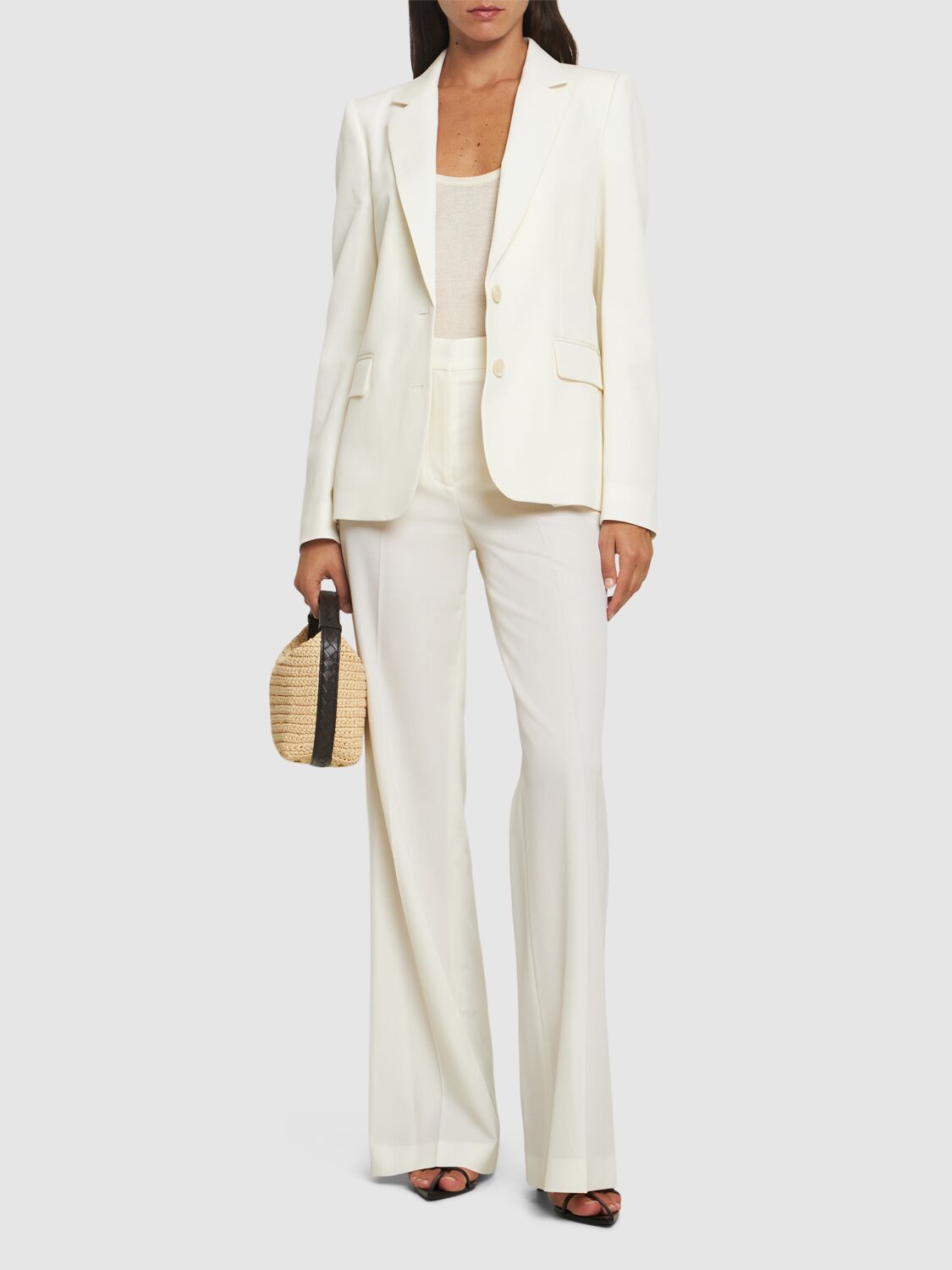 Shop Stella Mccartney Tailored Wool Blend Flared Pants In Cream