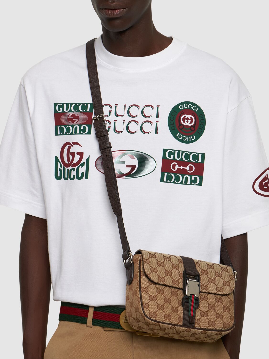 Shop Gucci New Original Gg Crossbody Bag In Beige/brown