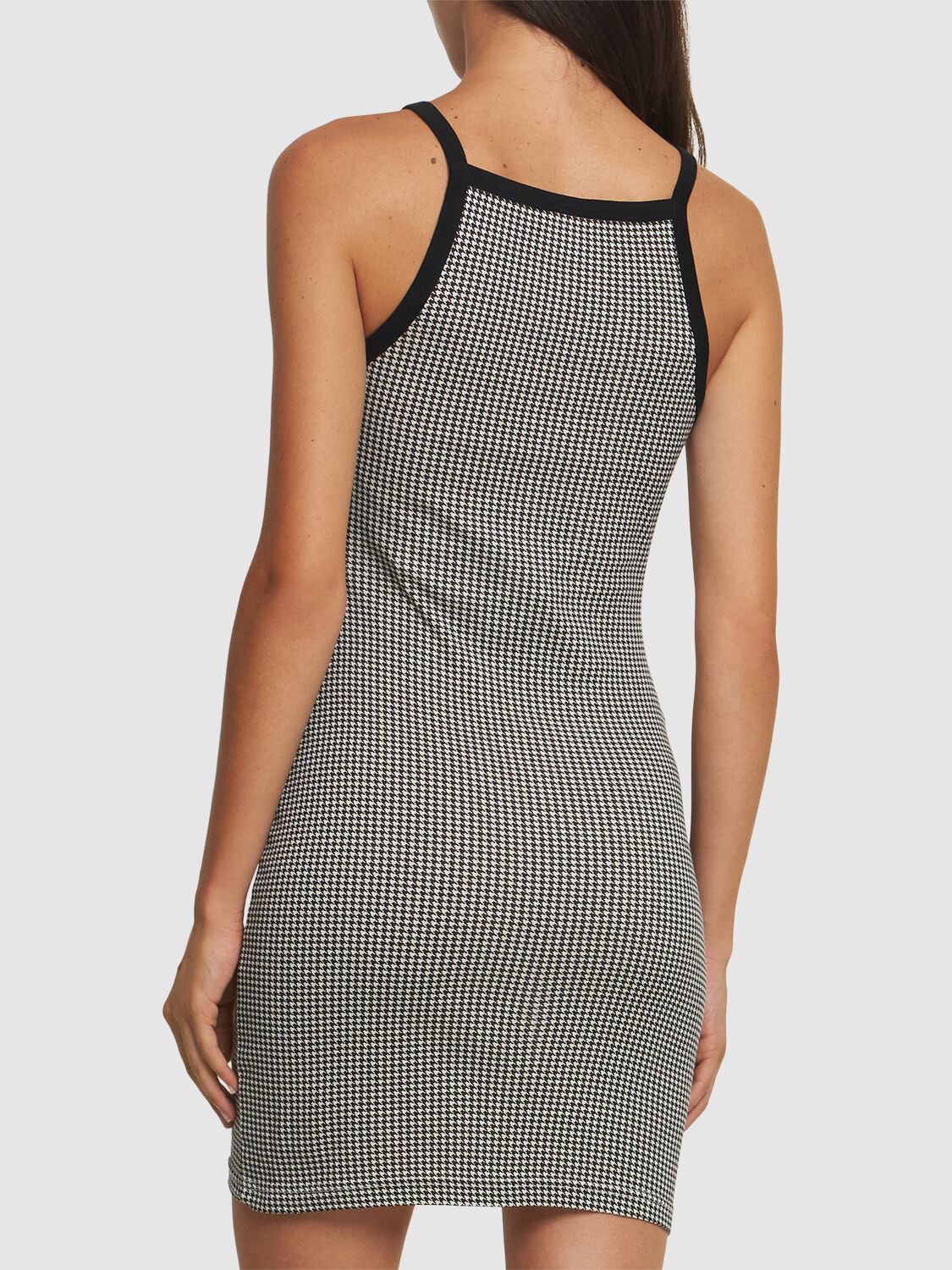 Shop Courrèges Contrast Houndstooth Cotton Mini Dress In White/black