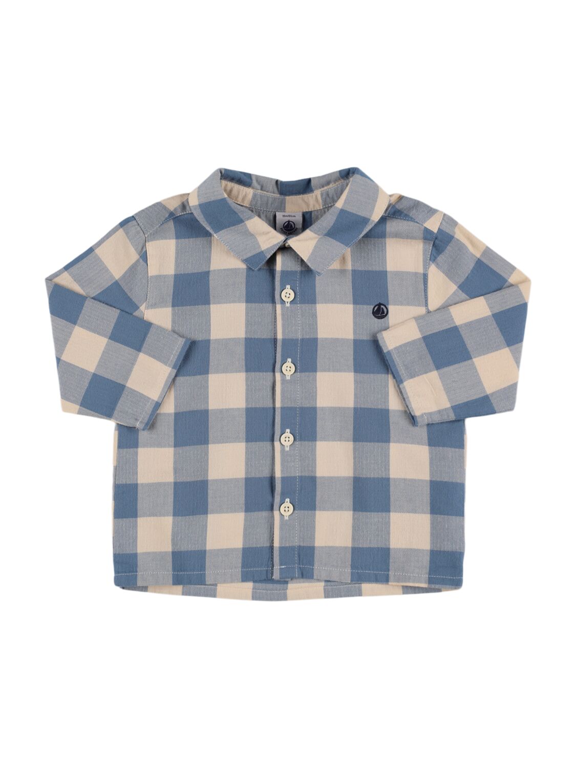 Petit Bateau Printed Cotton Shirt In Beige/blue