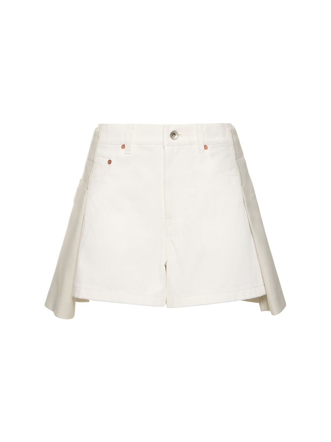 Sacai Denim & Wool Melton Shorts In Ecru