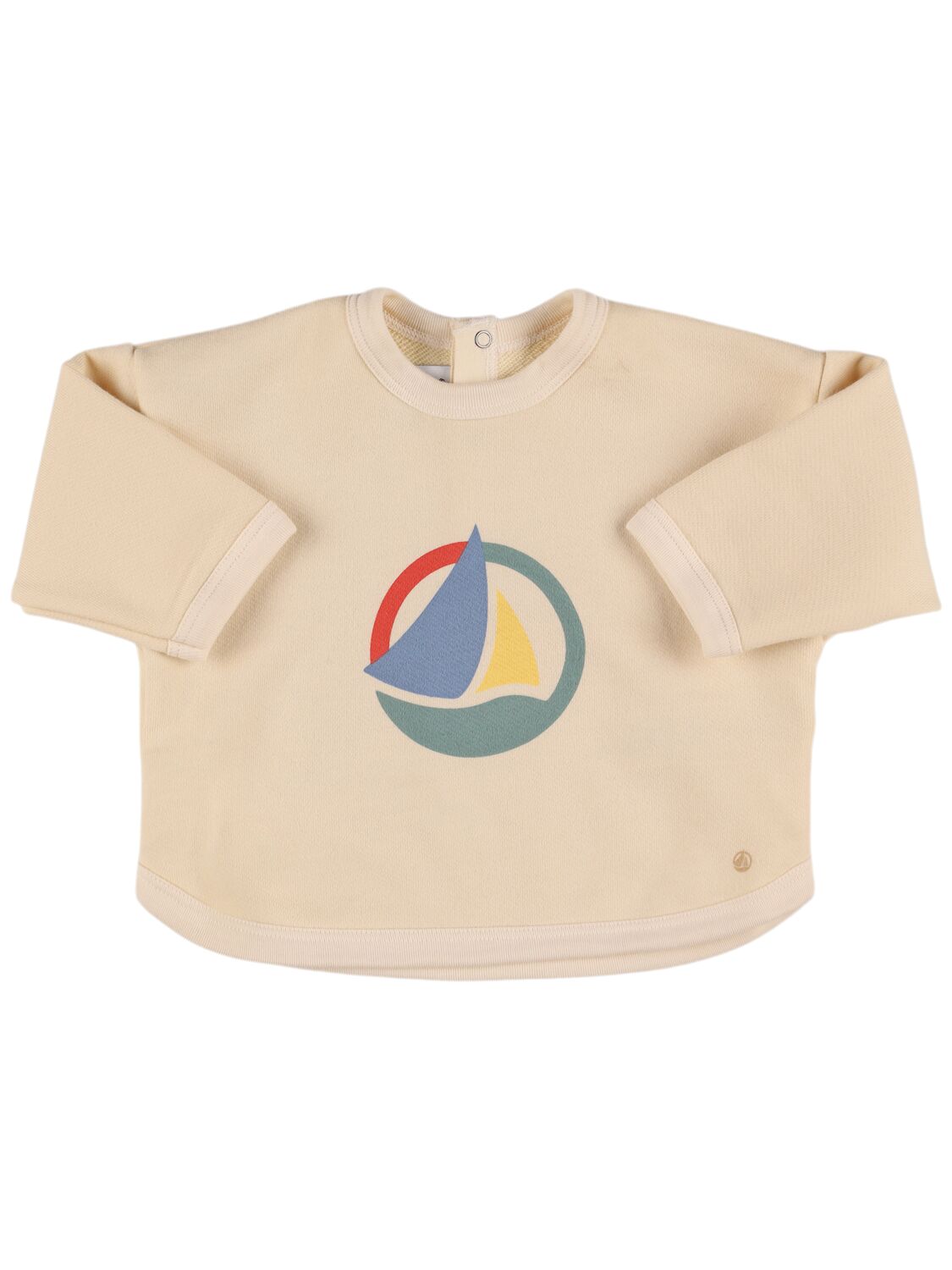 Petit Bateau Printed Cotton Crewneck Sweatshirt In Beige