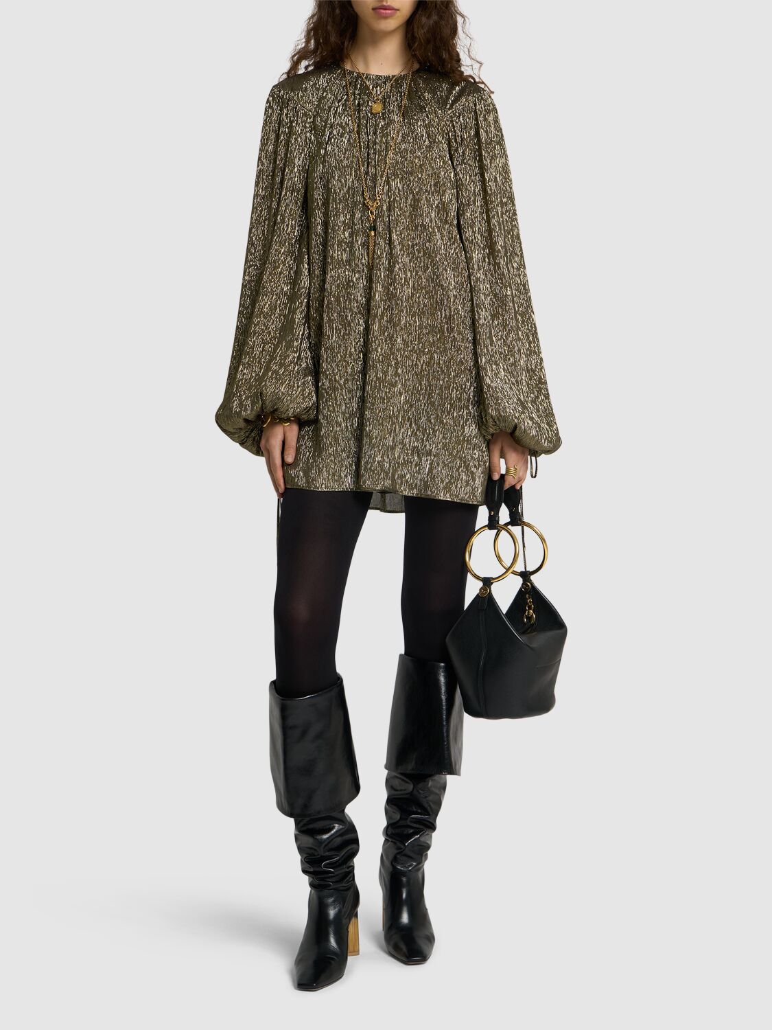 Shop Chloé Lamé Silk Blend Mini Dress In Black/gold