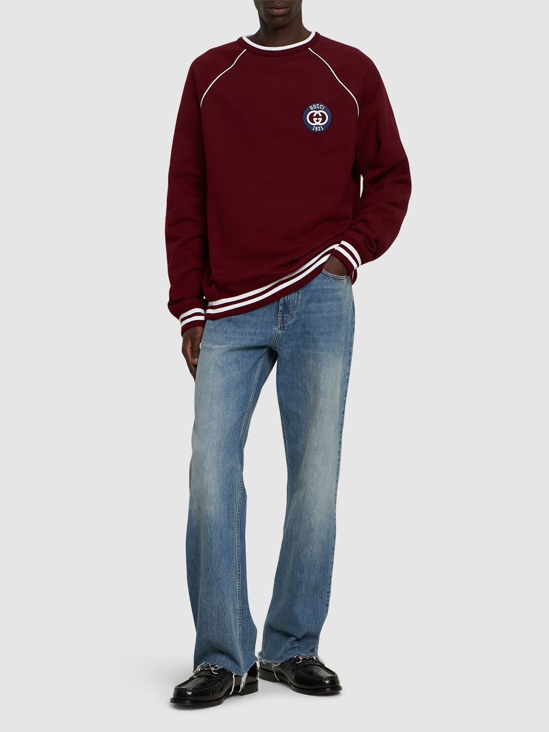 Shop Gucci Patch Cotton Crewneck Sweater In Rosso Ancora