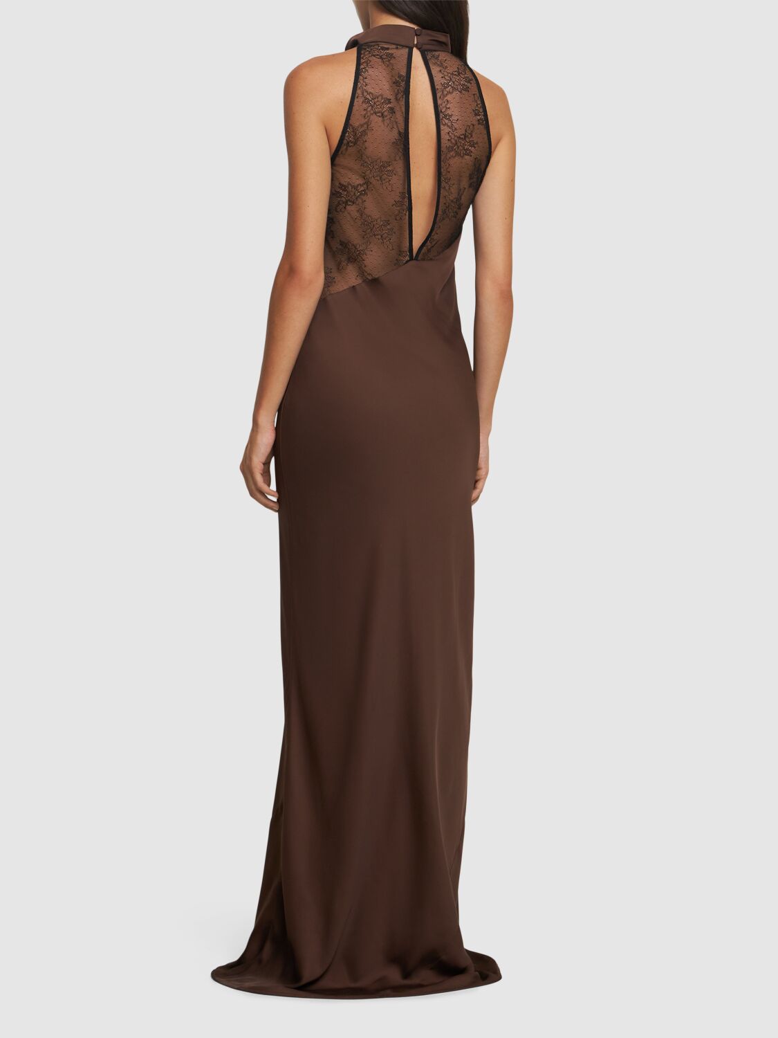 Shop Rotate Birger Christensen Halter Neck Satin Maxi Dress In Brown