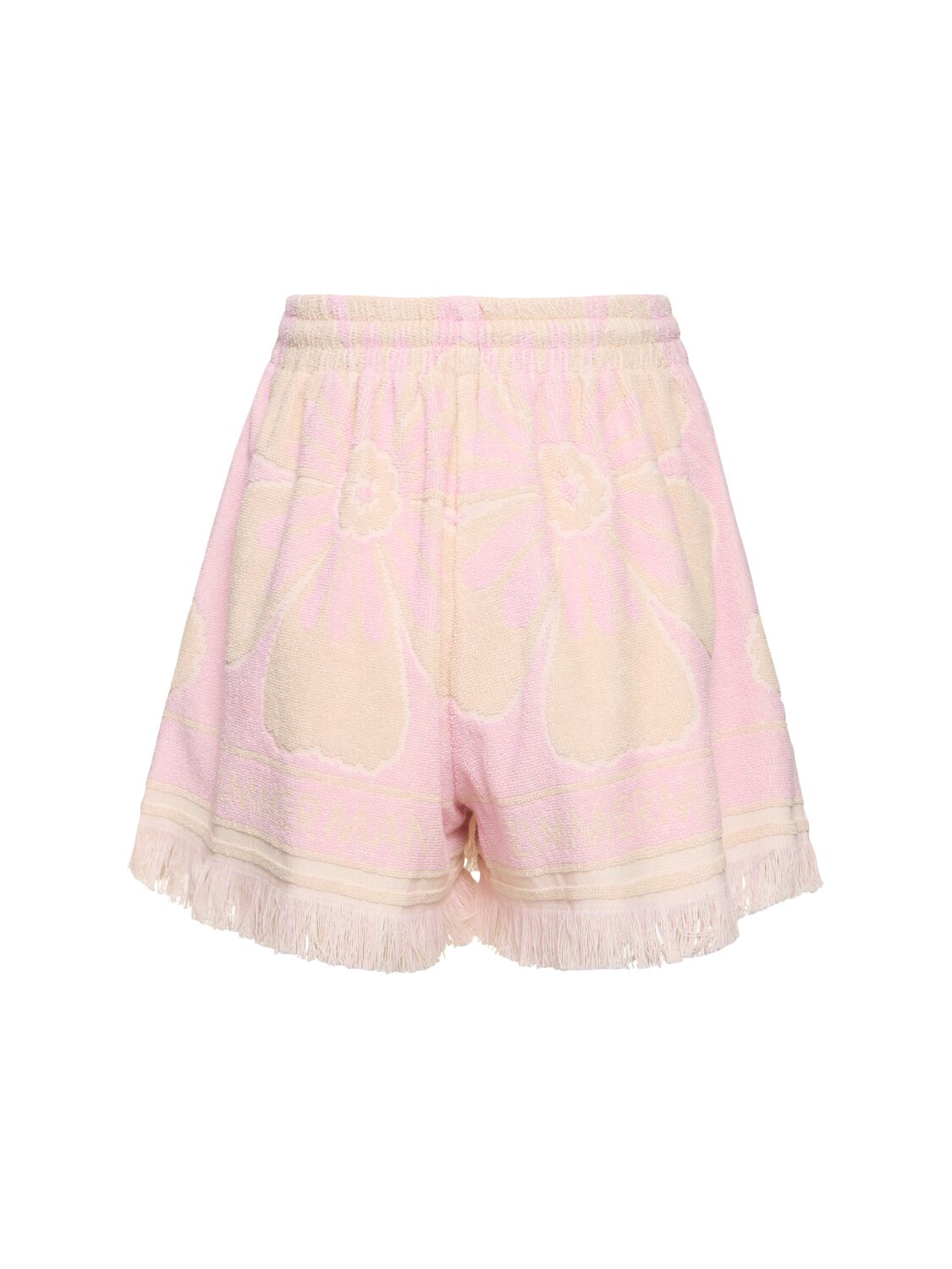 Shop Zimmermann Pop Cotton Fringed Shorts In Pink/cream