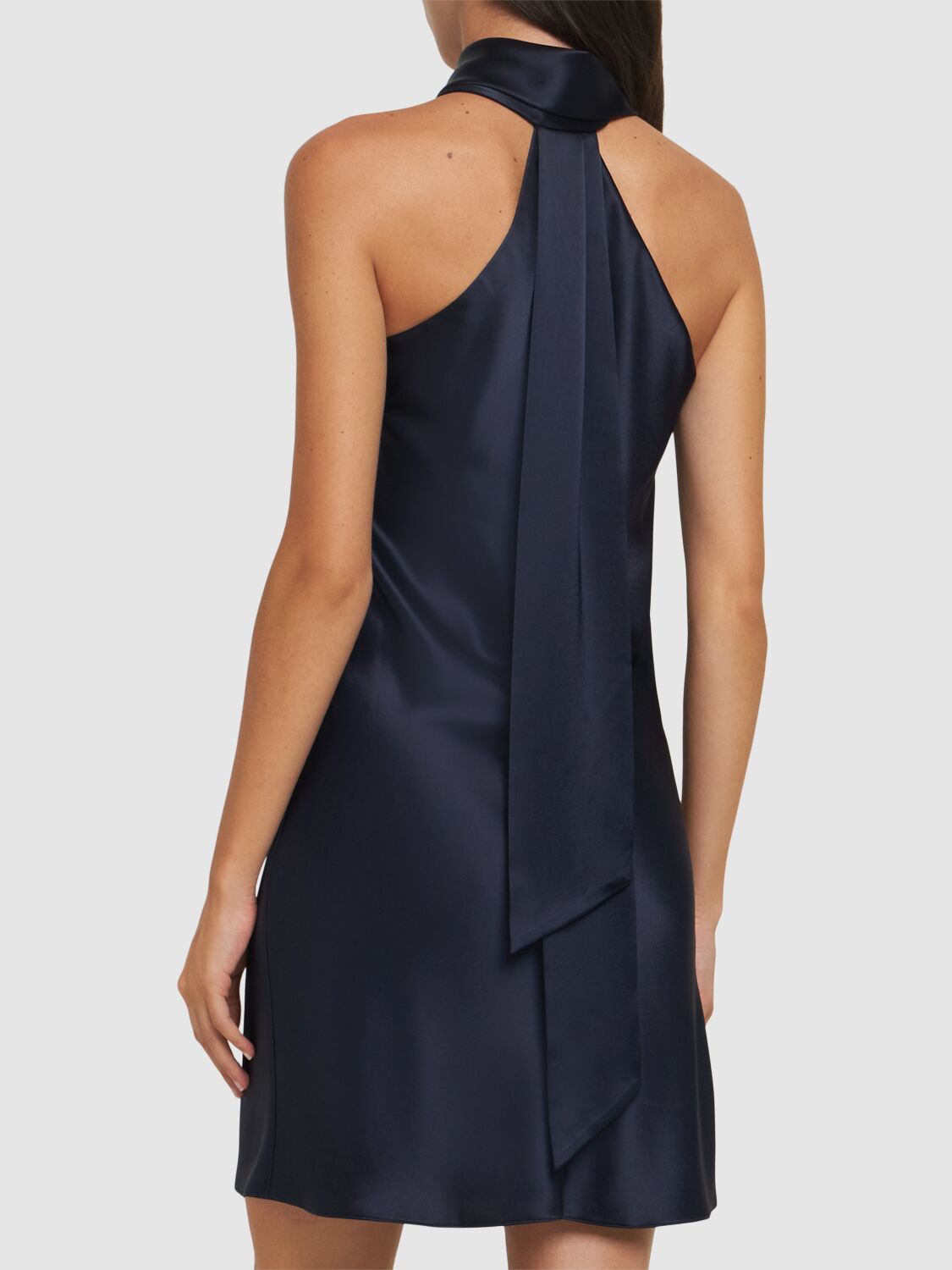 Shop Galvan Pandora Mini Halter Dress In Dark Blue