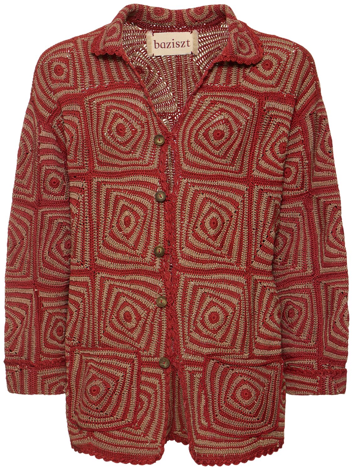 Baziszt Trance Crochet Overshirt In Red