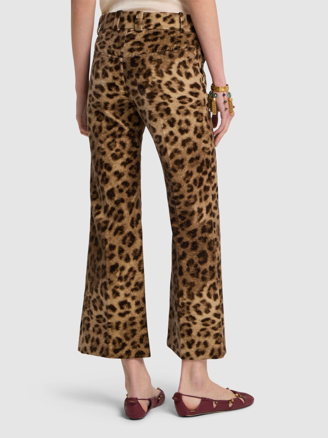 Chloé Cropped Leopard-print Cotton-velvet Straight-leg Pants In Multicolor
