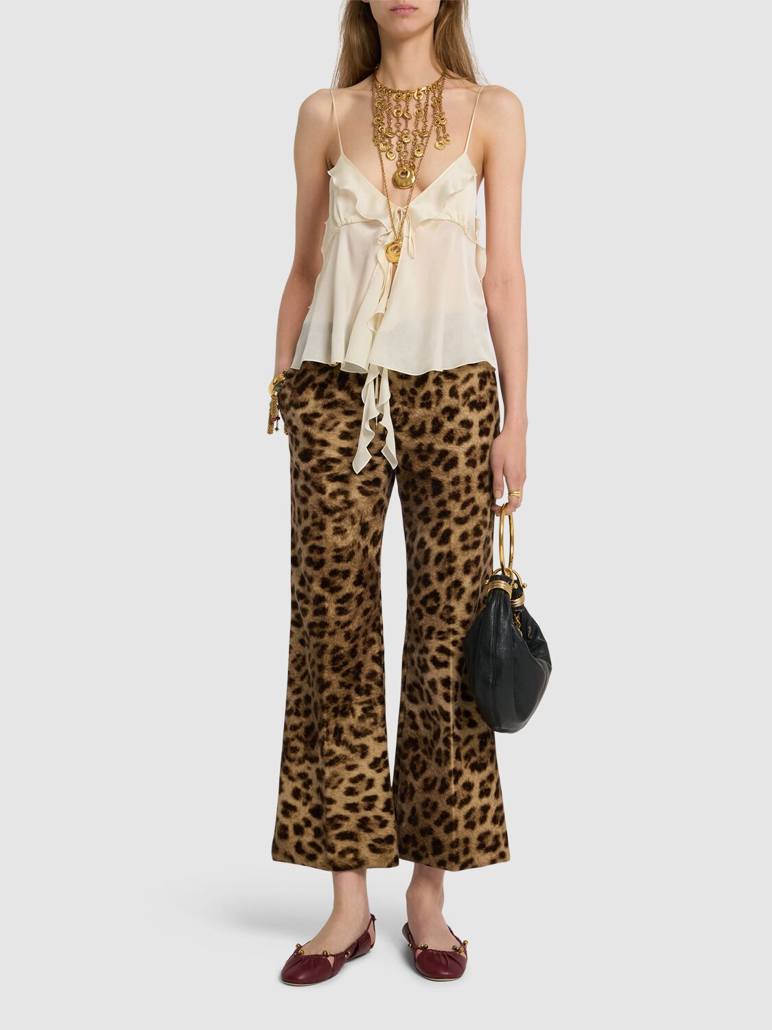 Chloé Cropped Leopard-print Cotton-velvet Straight-leg Pants In Multicolor