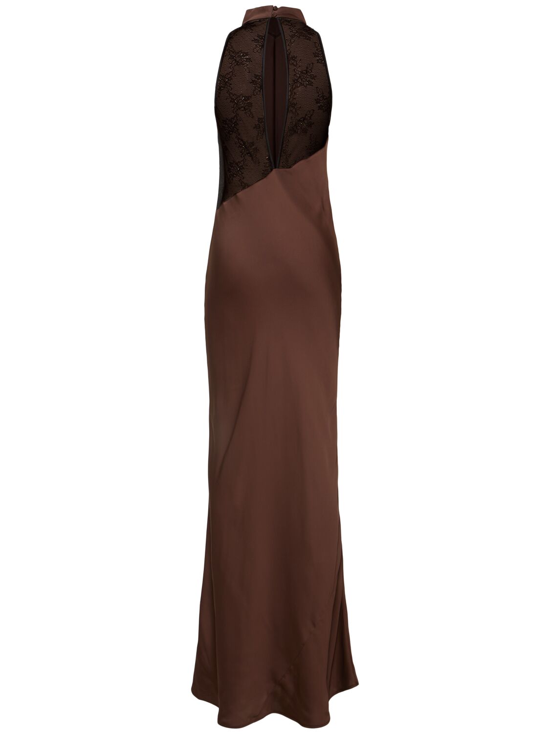 Shop Rotate Birger Christensen Halter Neck Satin Maxi Dress In Brown