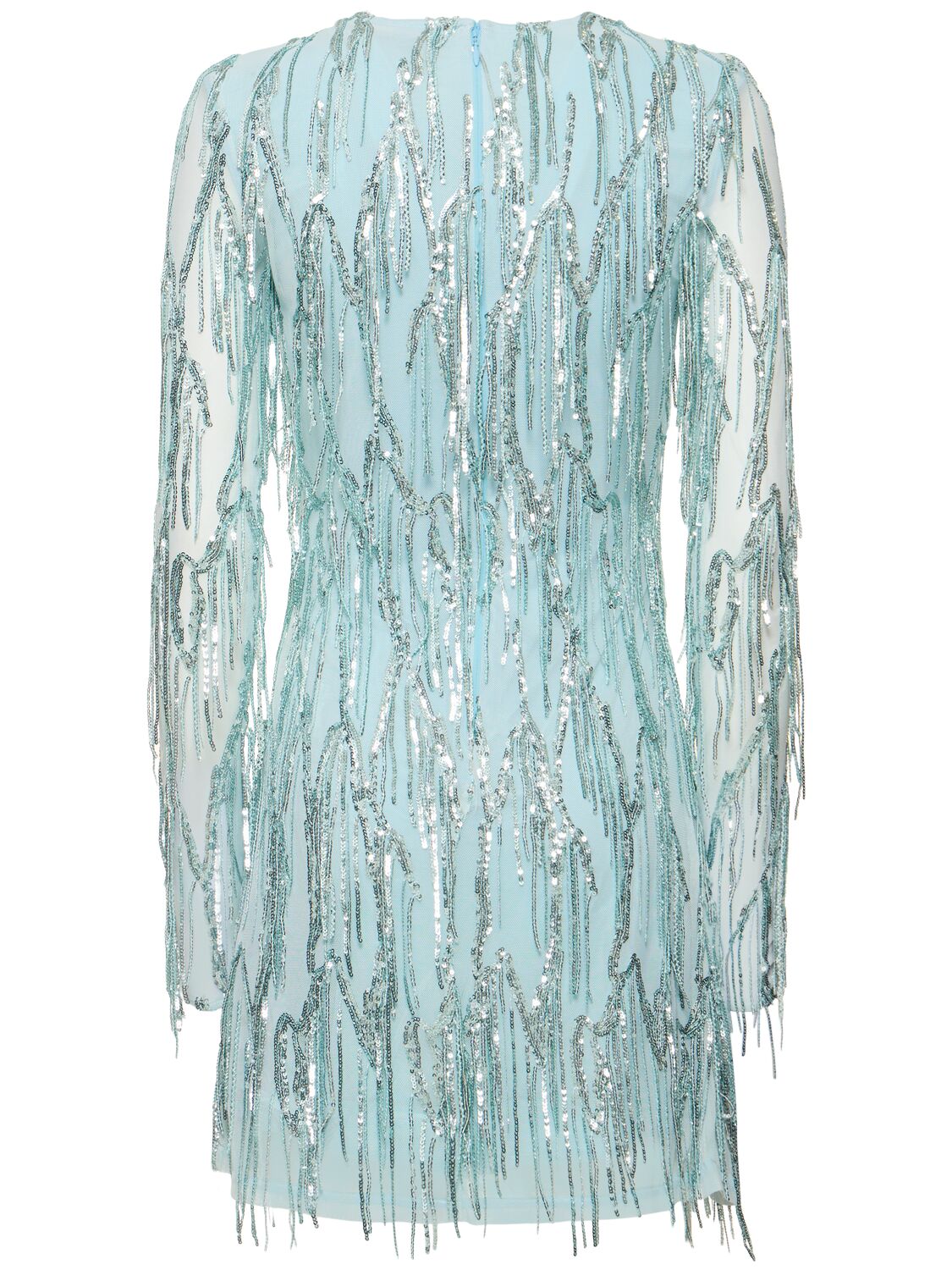 Shop Rotate Birger Christensen Embellished Mini Dress W/ Fringes In Light Blue