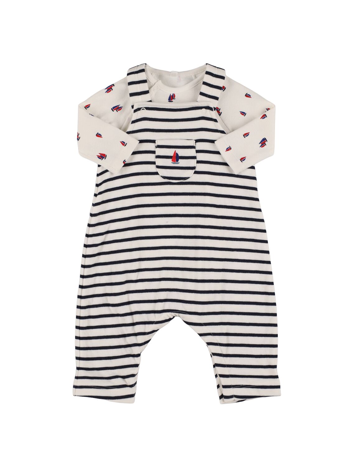 Petit Bateau Cotton Overalls & Bodysuit In White