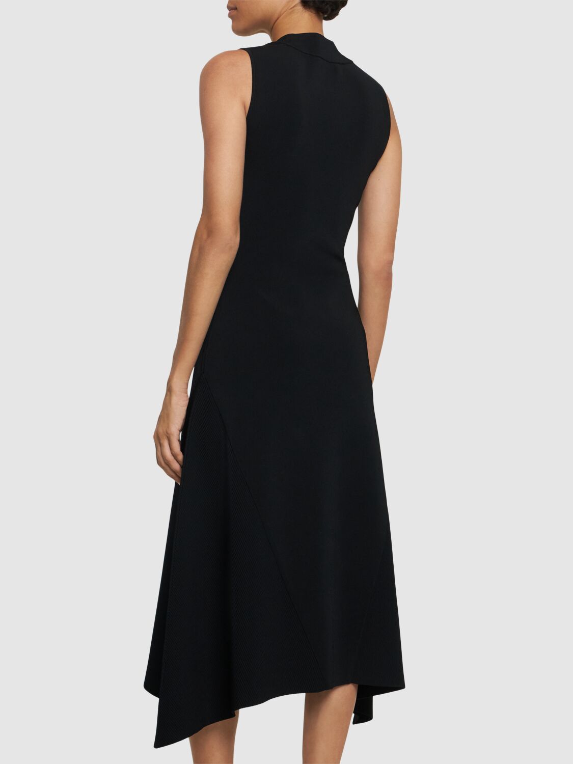 Shop Galvan Claudia Flared Viscose Blend Midi Dress In Black