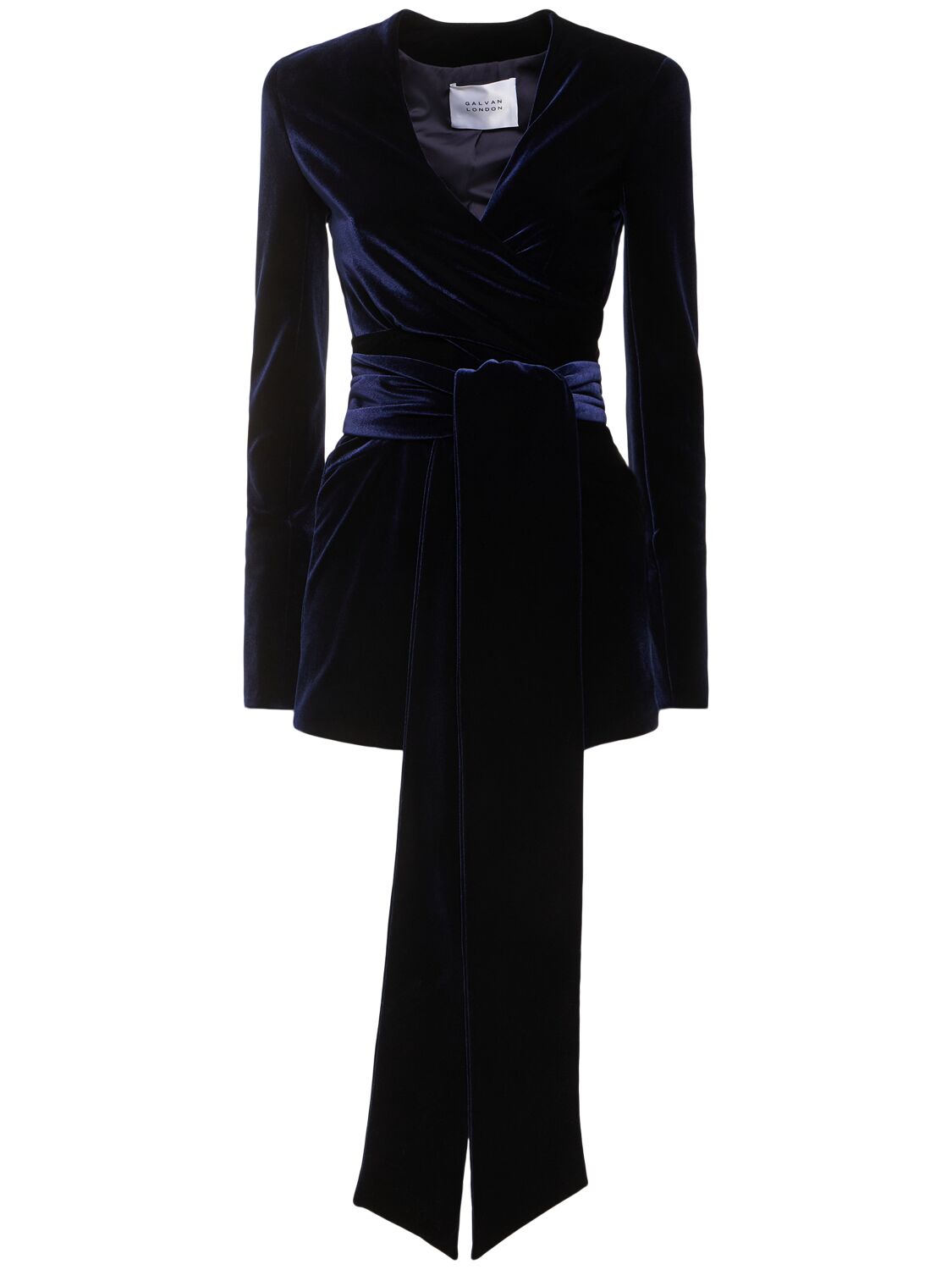 Galvan Winter Sun Velvet Wrap Jacket In Dark Blue