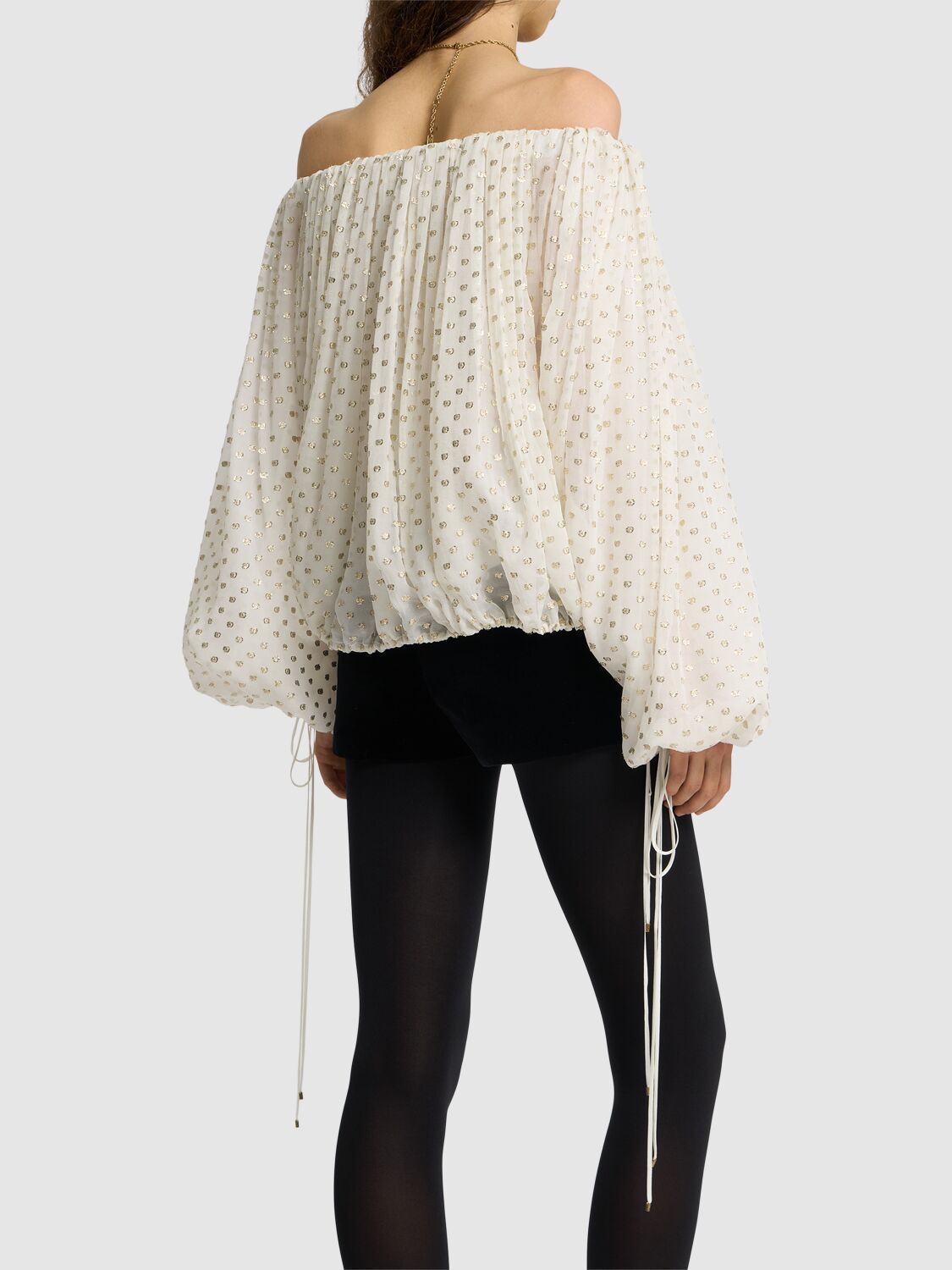 Chloé Polka Dot Silk Blend Top In White/silver