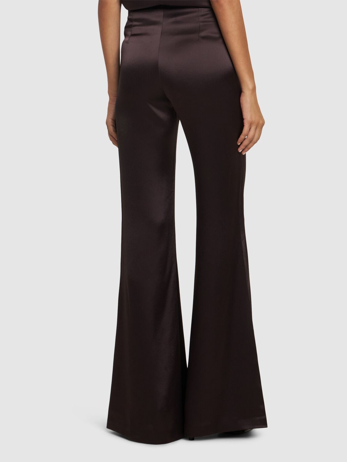 Shop Galvan Atruvia Flared Satin Pants In Chocolate