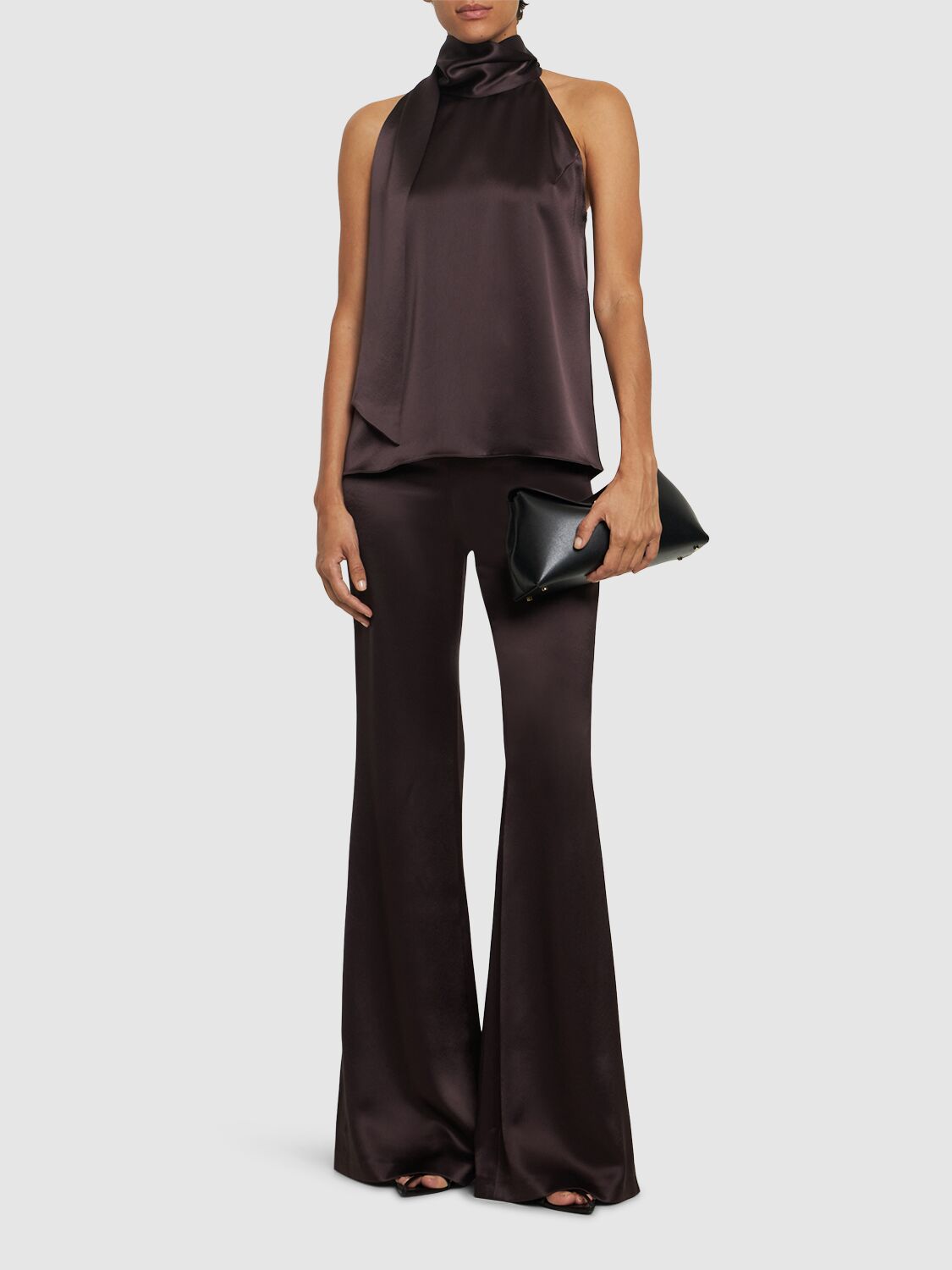 Shop Galvan Atruvia Flared Satin Pants In Chocolate