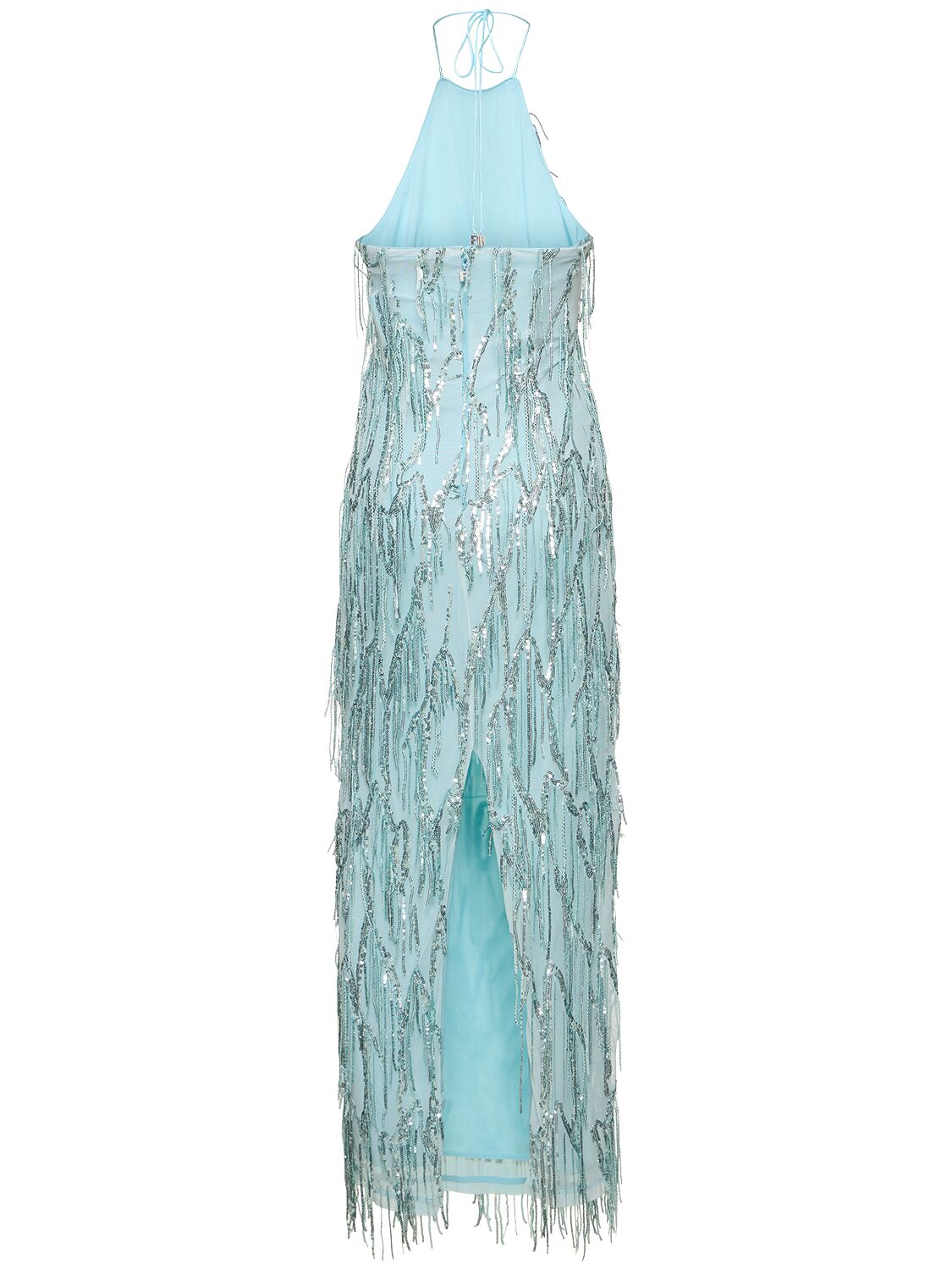 Shop Rotate Birger Christensen Embellished Halter Neck Maxi Dress In Light Blue