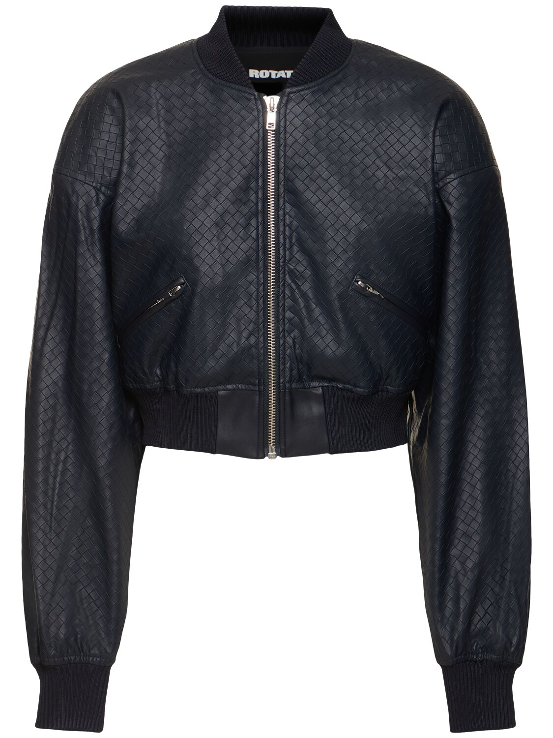 Rotate Birger Christensen Cropped Faux Leather Bomber Jacket In Blue