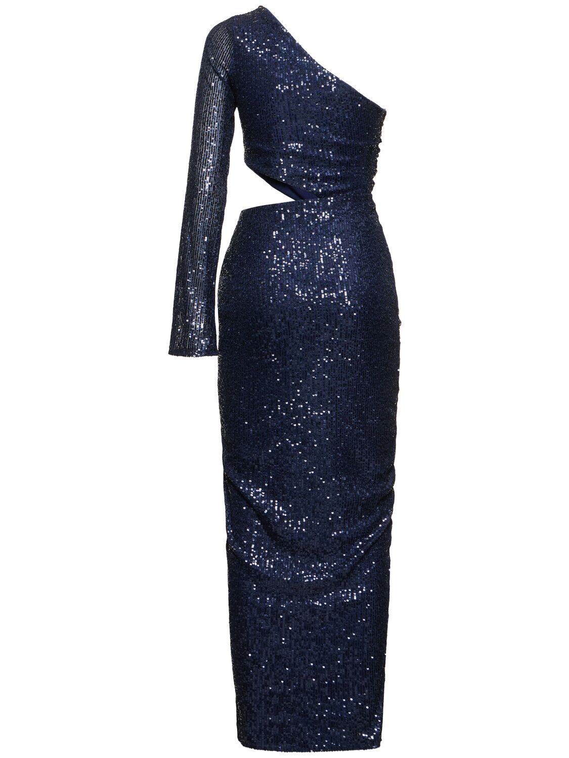 Shop Baobab Midnights Sequined One Sleeve Maxi Dress In Blue