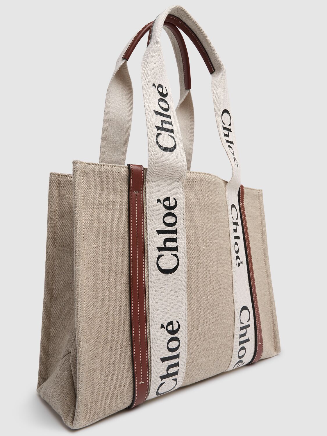 CHLOÉ MEDIUM WOODY CANVAS TOTE BAG 
