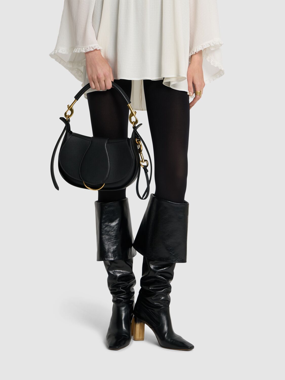 Shop Chloé Medium Chloe Ride Leather Shoulder Bag In Black