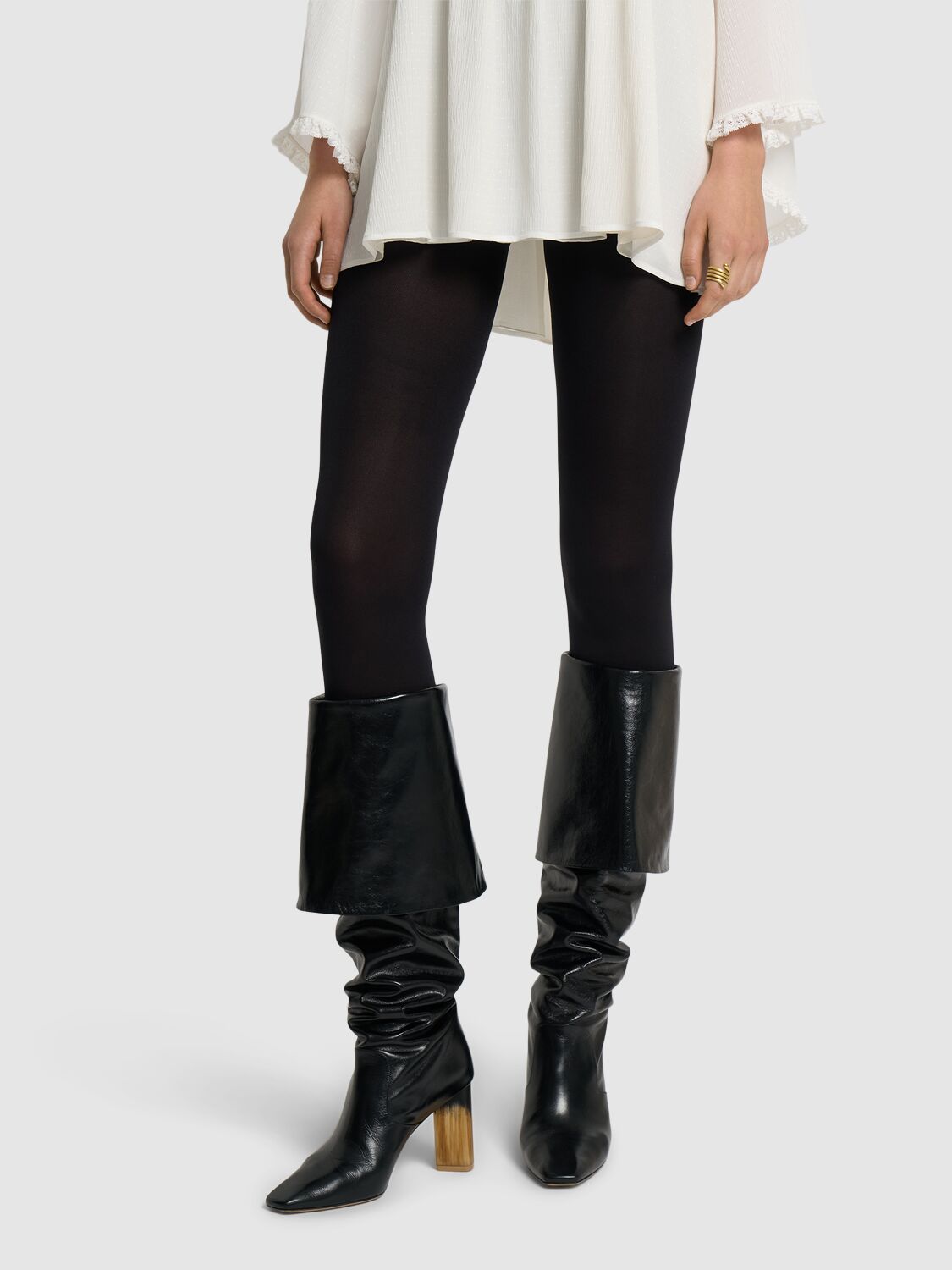 Shop Chloé 85mm Georgia Leather Tall Boots In Black