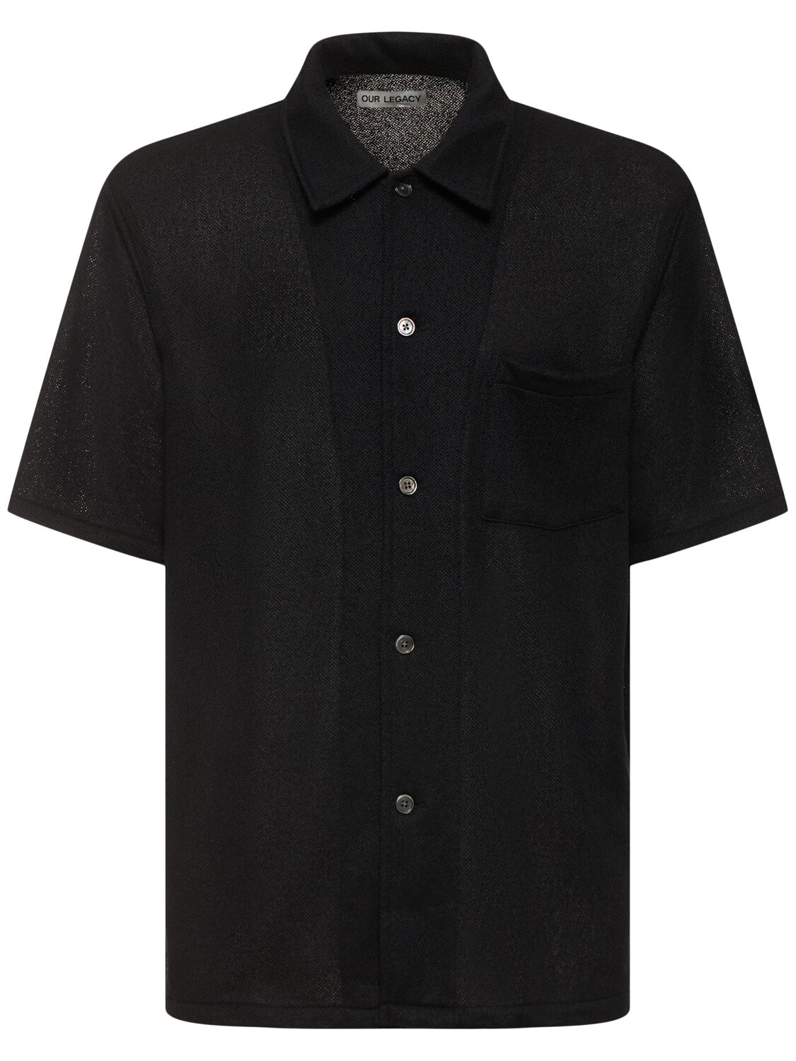 Shop Our Legacy Boxy Bouclé Short Sleeve Shirt In Black