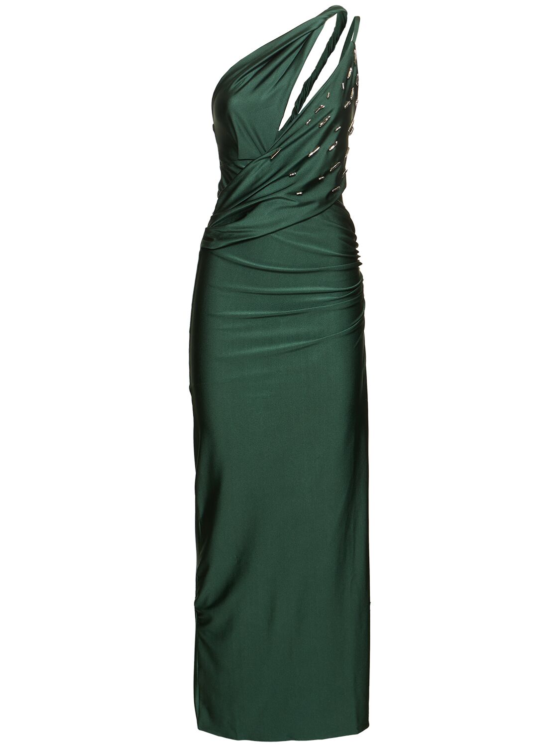 Shop Baobab Lia Embellished One Shoulder Maxi Dress In Green