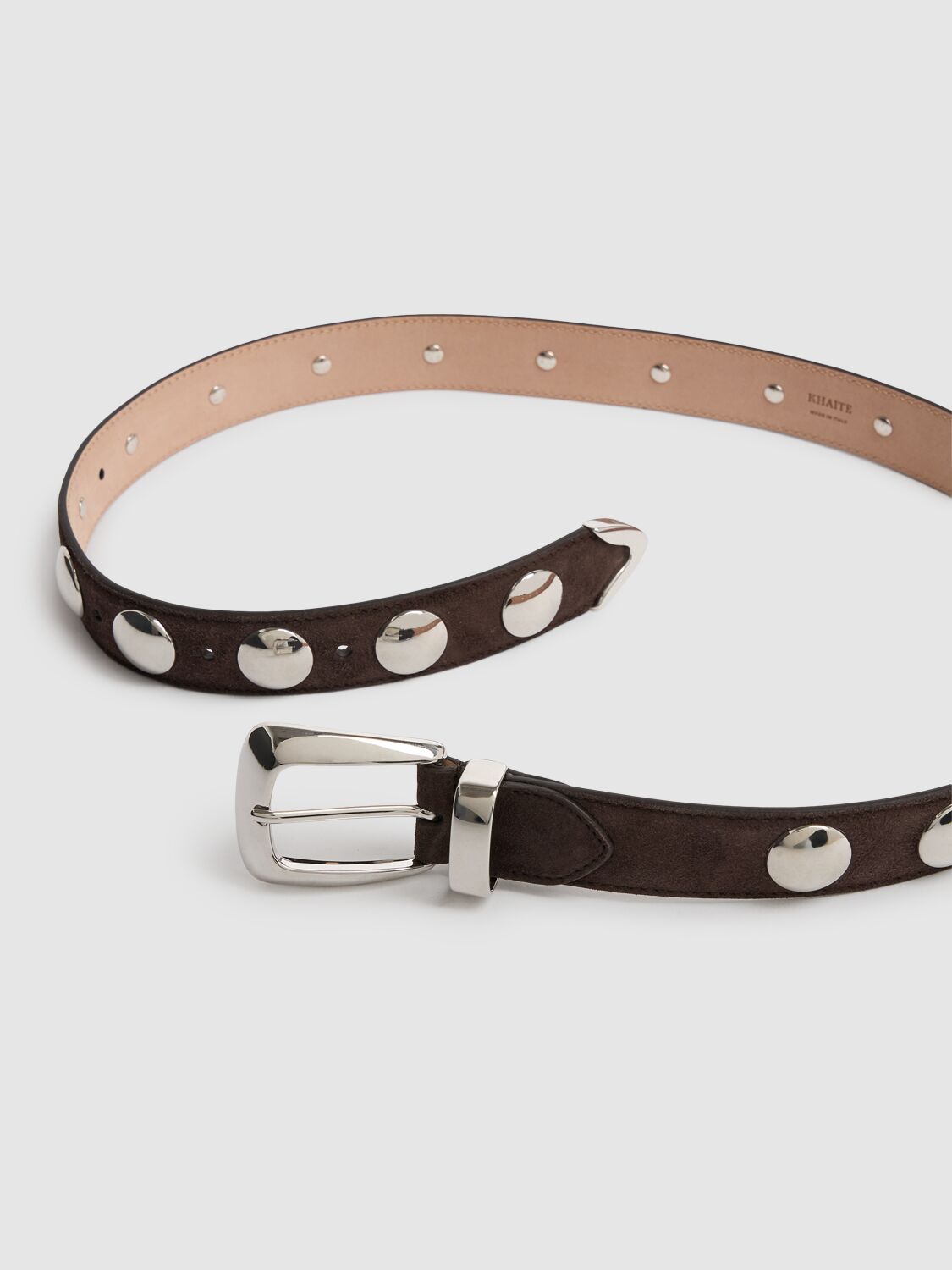 Shop Khaite 3cm Benny Suede & Stud Belt In Brown