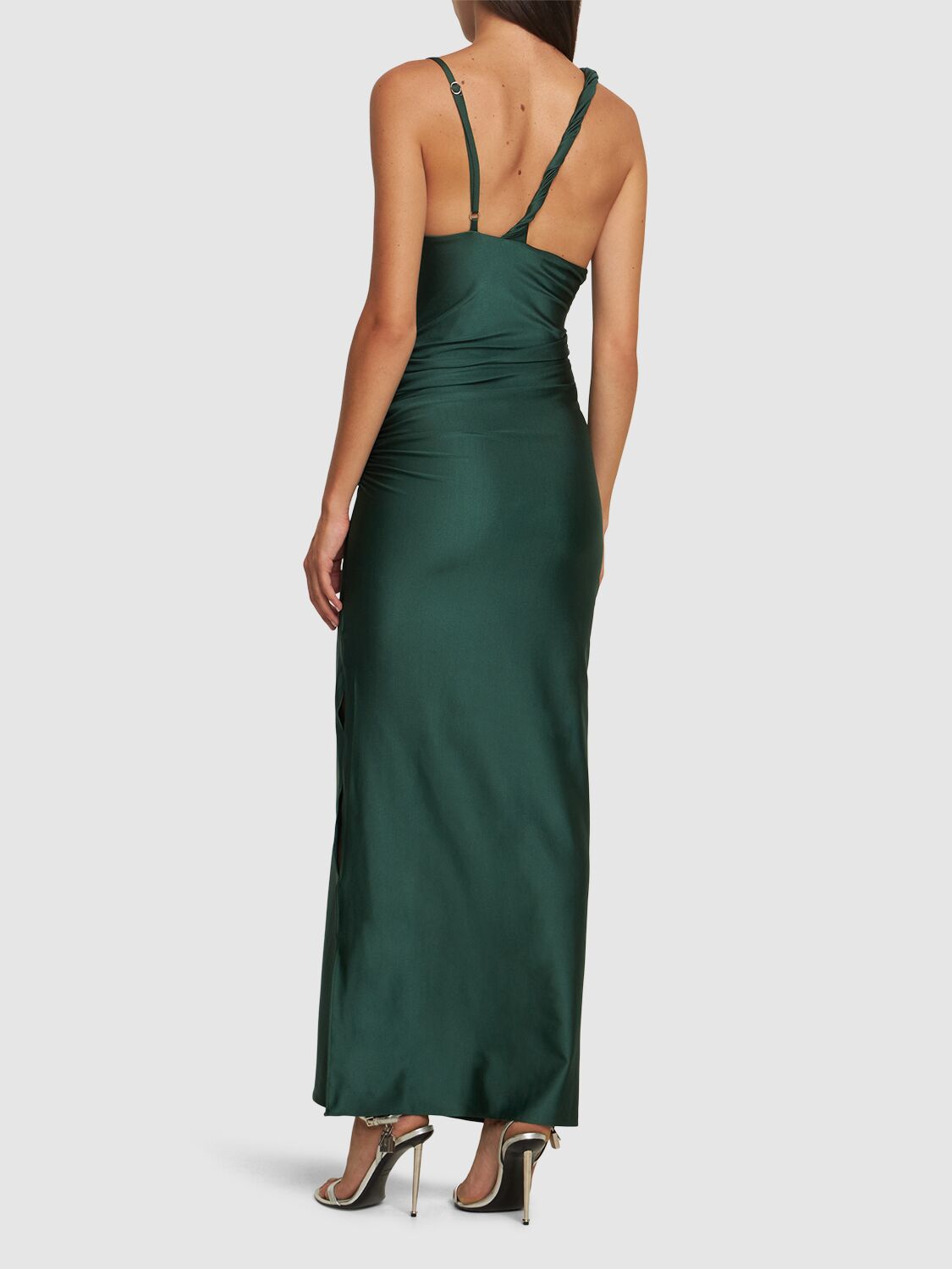 Shop Baobab Lia Embellished One Shoulder Maxi Dress In Green