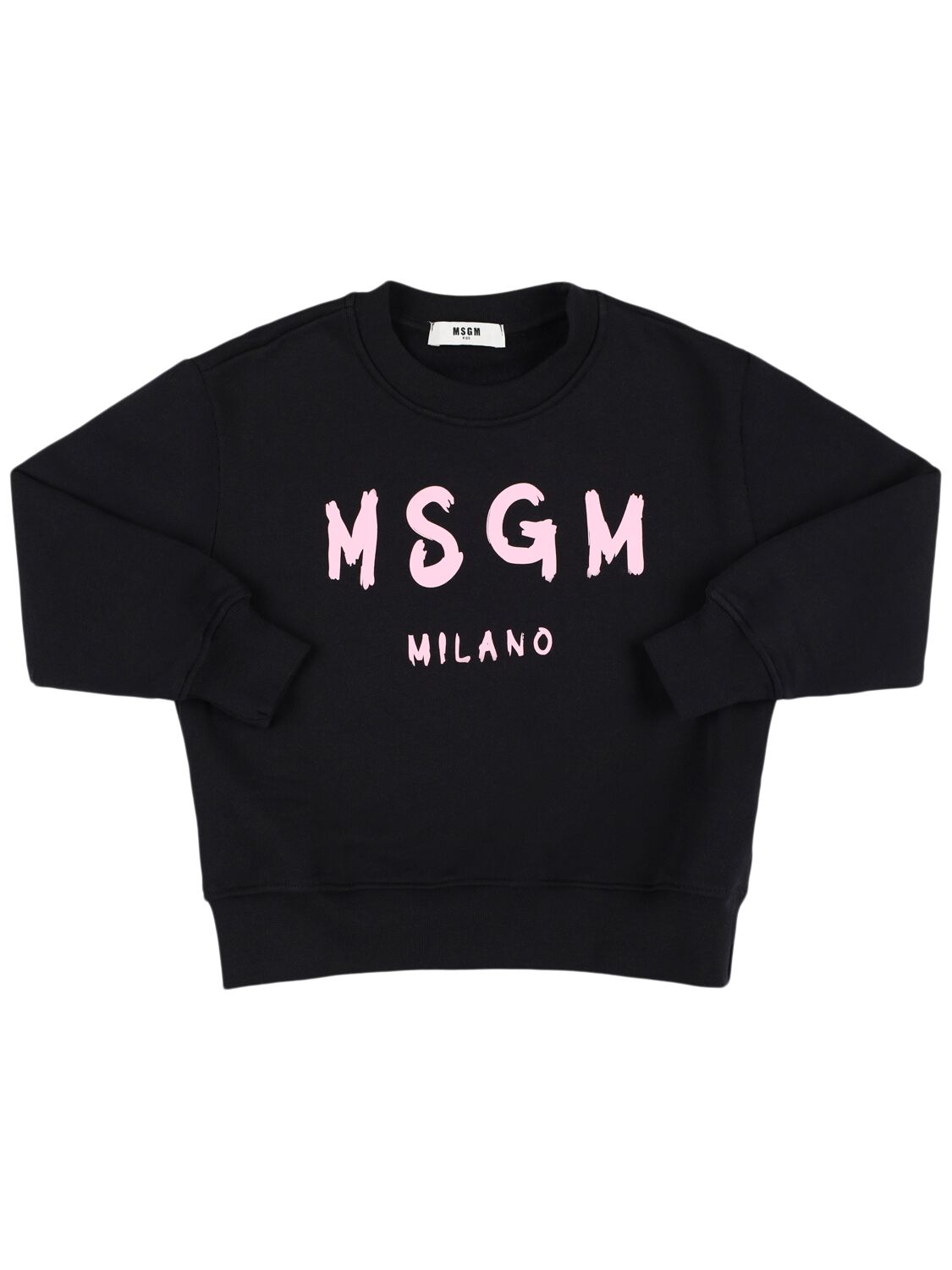 Msgm Logo Printed Cotton Sweatshirt In Black/pink