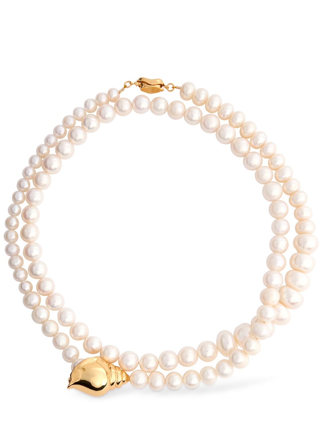 Shell Charm Double Wrap Pearl Necklace